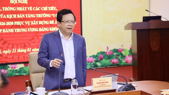 Thường trực Ban Chỉ đạo, Tổ Biên tập xây dựng Đề án làm việc với các bộ ngành để thảo luận, thống nhất về các chỉ tiêu, số liệu chủ yếu của kịch bản tăng trưởng “2 con số” giai đoạn 2026-2030 phục vụ xây dựng Đề án trình BCH Trung ương Đảng Khóa XIV