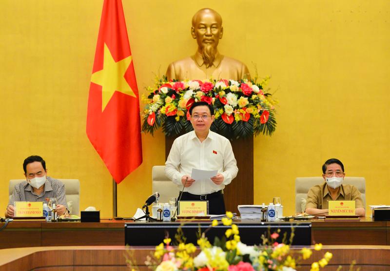 Chủ tịch Quốc hội Vương Đình Huệ phát biểu tại buổi làm việc - Ảnh: Quochoi.vn