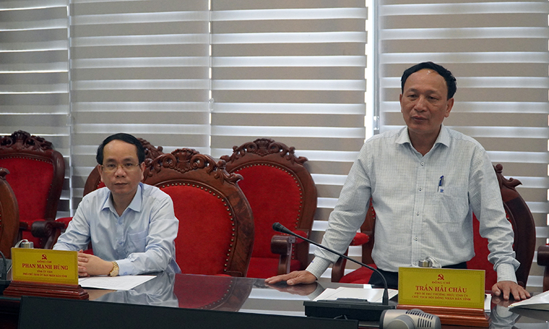 Đồng chí Phó Bí thư Tỉnh ủy Trần Hải Châu phát biểu tại buổi làm việc