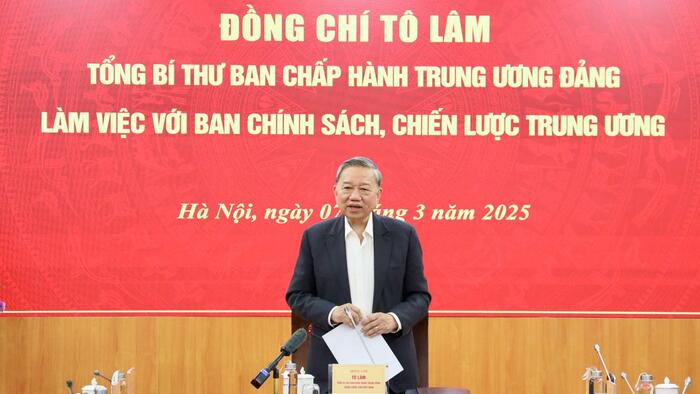 Tổng Bí thư Tô Lâm làm việc với Ban Chính sách, chiến lược Trung ương về phát triển kinh tế tư nhân