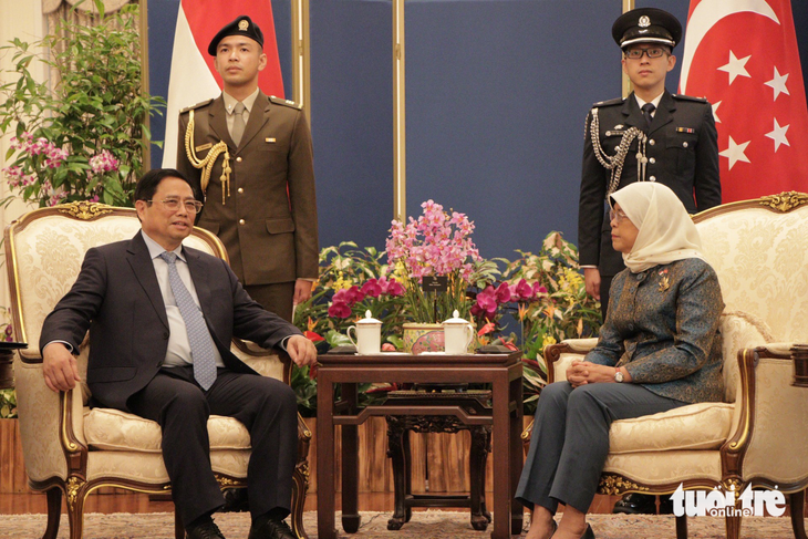 Thủ tướng Singapore Lý Hiển Long chủ trì lễ đón Thủ tướng Phạm Minh Chính - Ảnh 3.