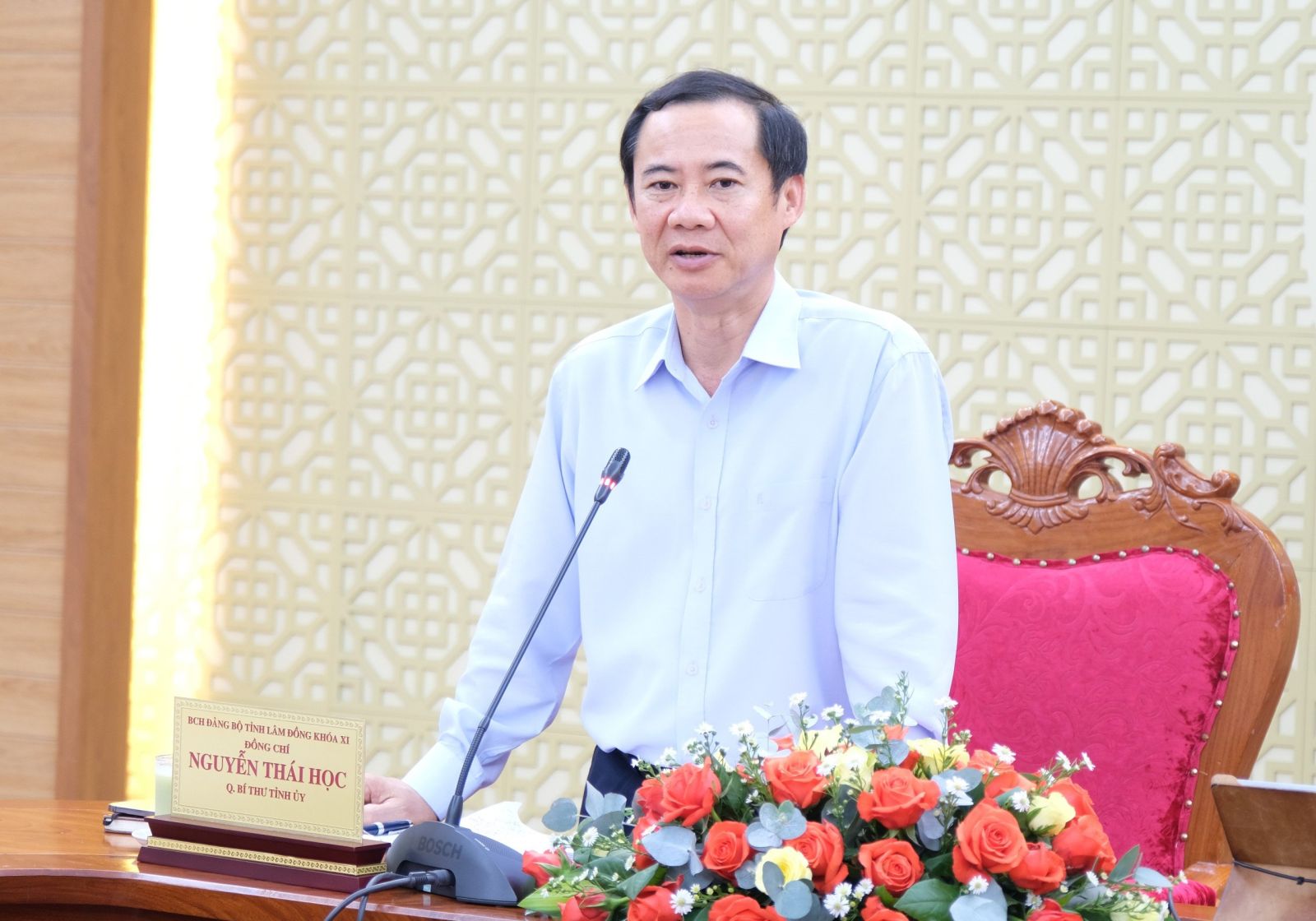 Đồng chí Nguyễn Thái Học - Quyền Bí thư Tỉnh ủy Lâm Đồng phát biểu tại buổi làm việc